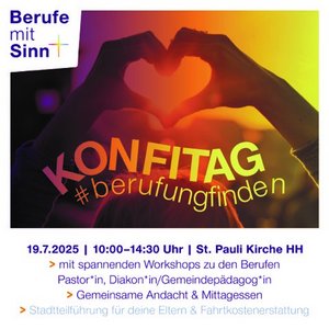 Zwei Hände formen ein Herz, darunter steht "Konfitag"